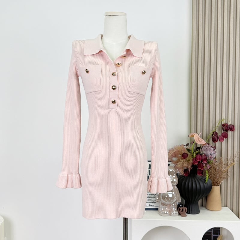 【dress】ポロネックニットワンピース Q759