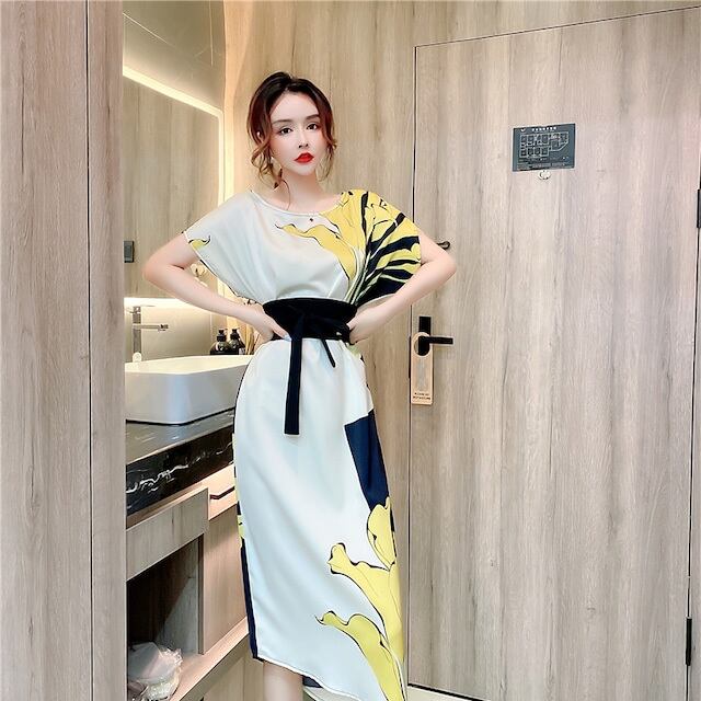 【dress】オシャレ度満点〜!気質満点レトロ切り替えフェミニンフランス風プリントワンピース G6408