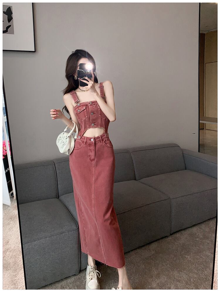 【set】デニムキャミソール+スカート２点セットG20253