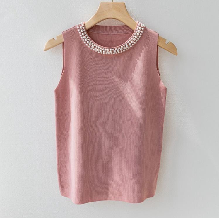 【tops】4色ビーズニットタンクトップF7405