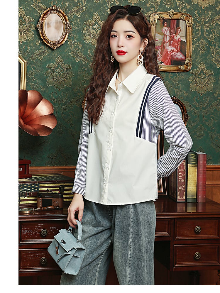 【tops】ストライプ柄長袖ブラウスG20238