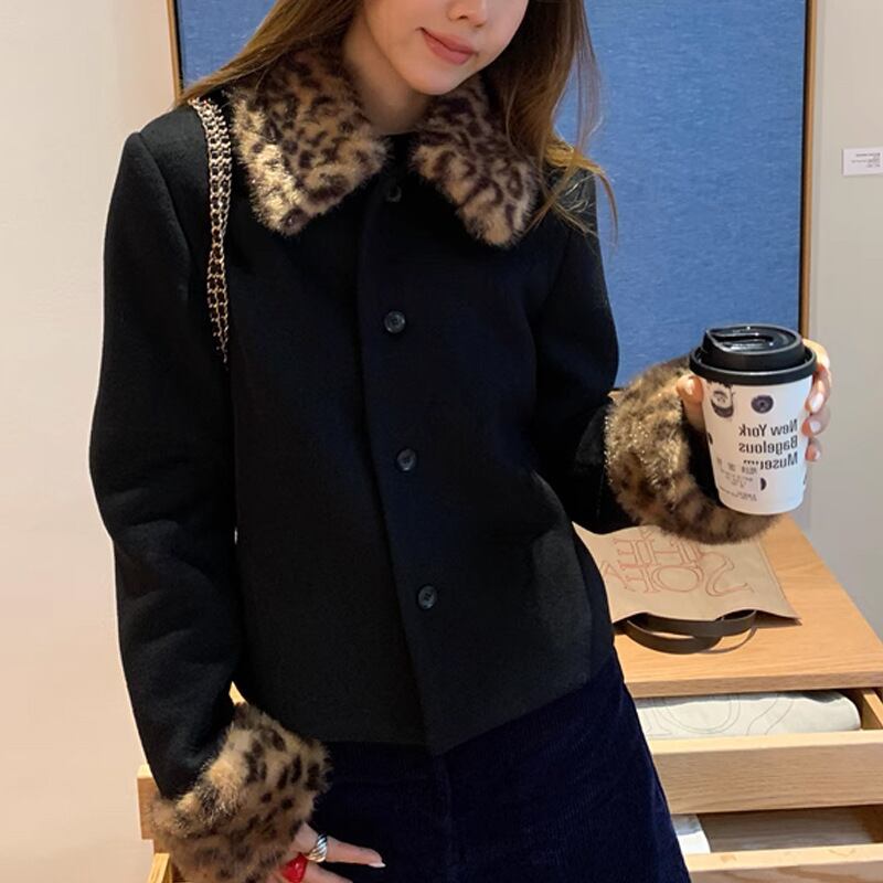 【outer】ヒョウ柄ファーショートコート　M28485