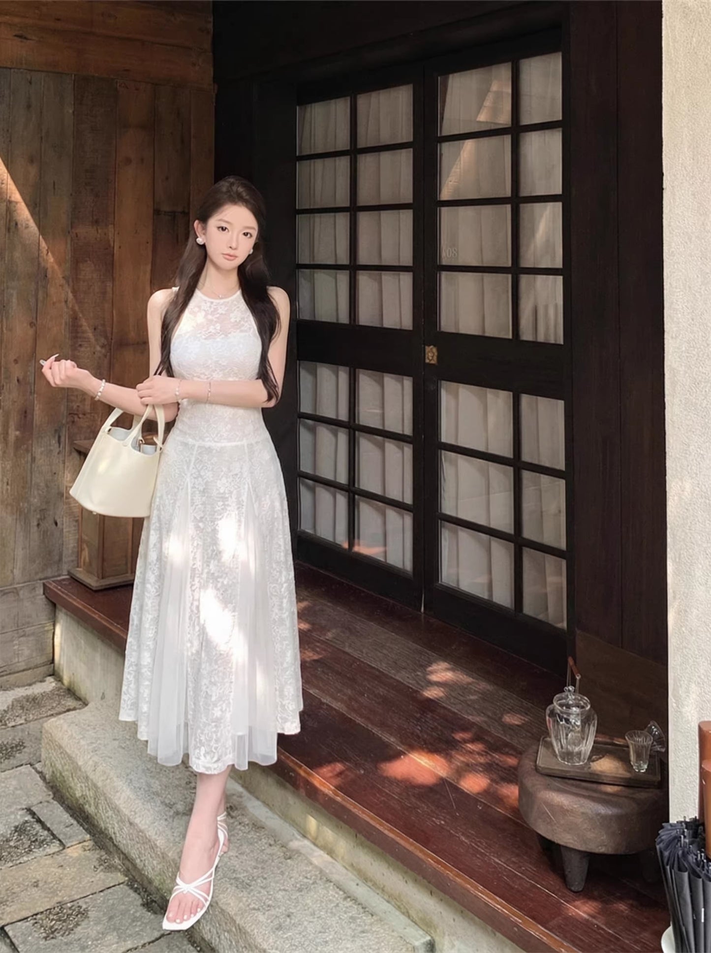 【dress】ノースリーブレースロングワンピース Q8273