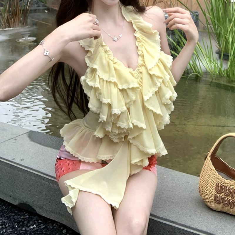 【tops】ホルターネックフリルトップス Q8527