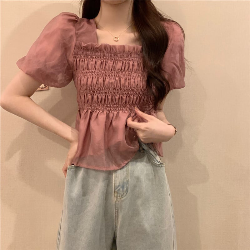 【tops】スクェアネックギャザーブラウスF7543