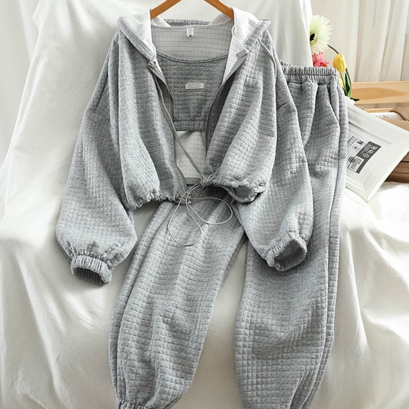 【set】韓流スタイル!気質満点カジュアルアウター+キャミソール+パンツ3点セット G2925