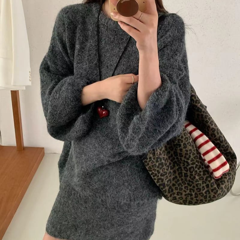 【set】ニットトップス×ストレートスカートセット Q7699