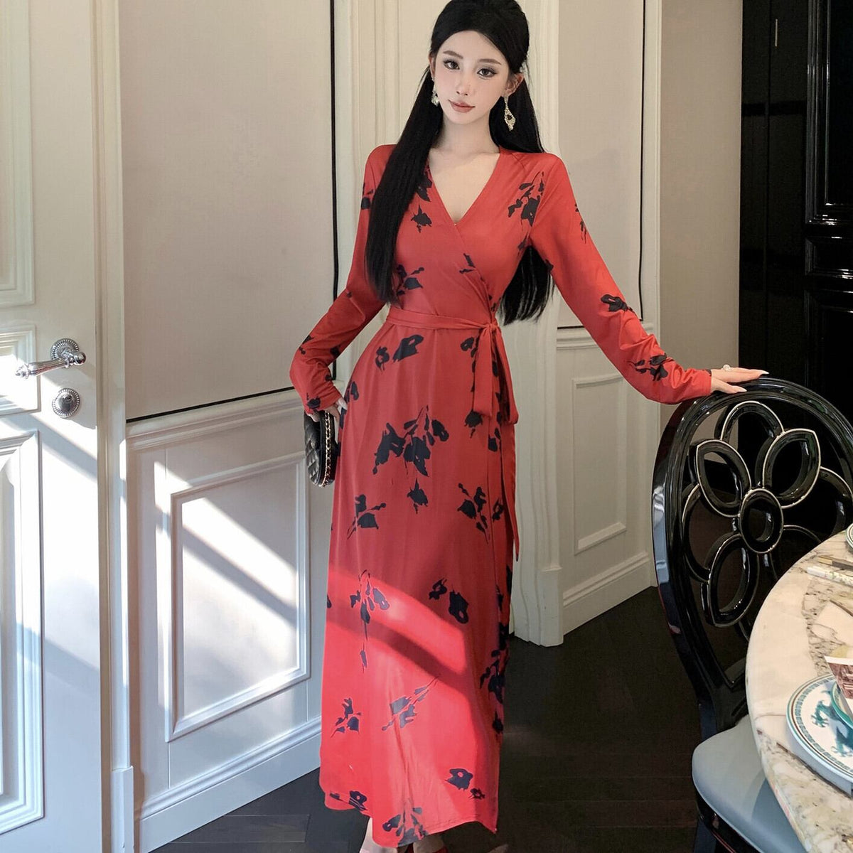 【dress】Vネックプリントワンピース　M29347