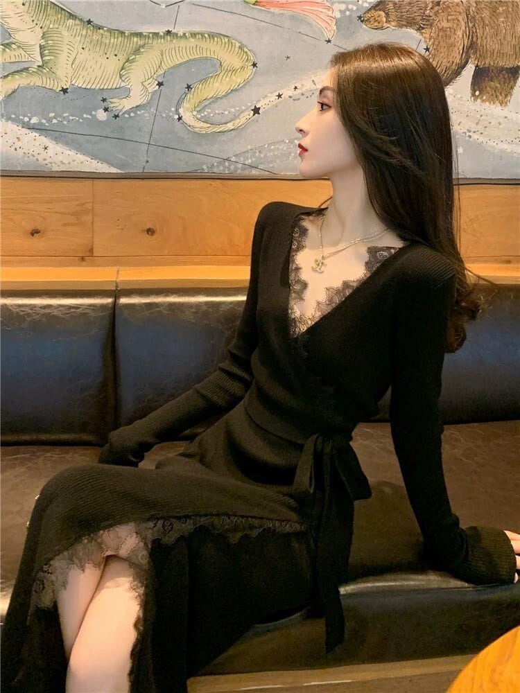 【dress】Vネックニットワンピース　M26380