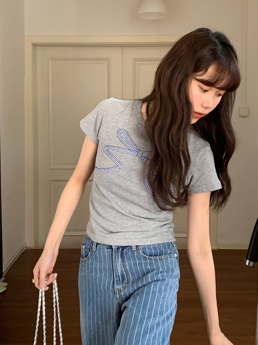 【tops】リボン付きTシャツ　M24988