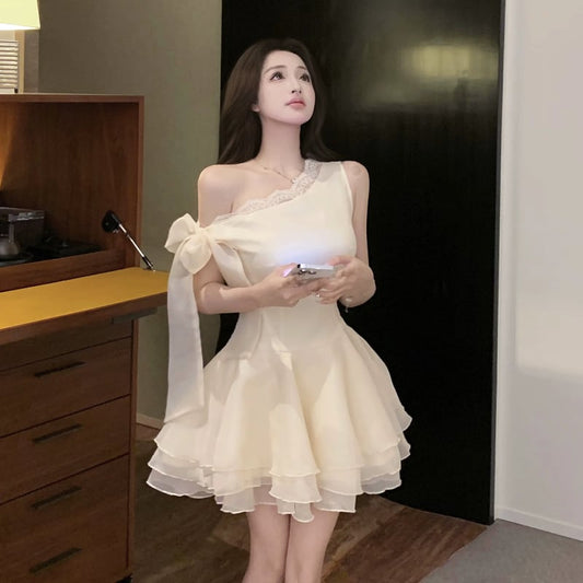 【dress】レースドッキングフレアチュールワンピース Q8514