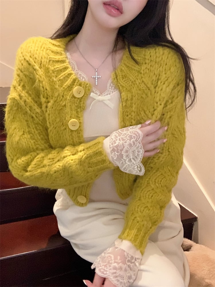 【set】レース切り替えトップス×ニットカーデセット　M28336