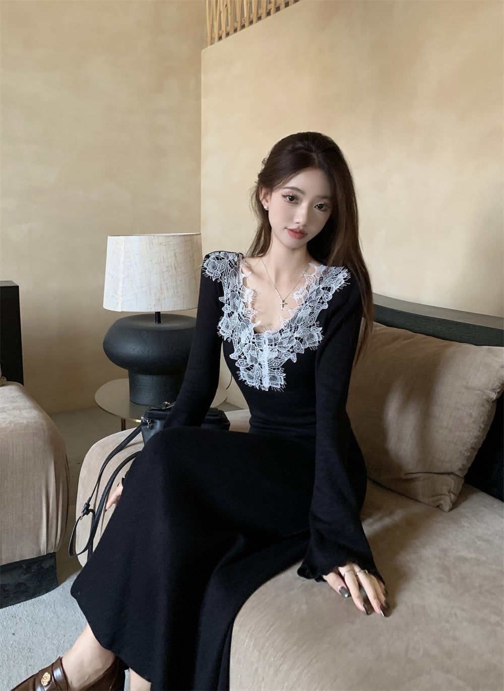 【dress】レースカラーニットワンピース　M27983