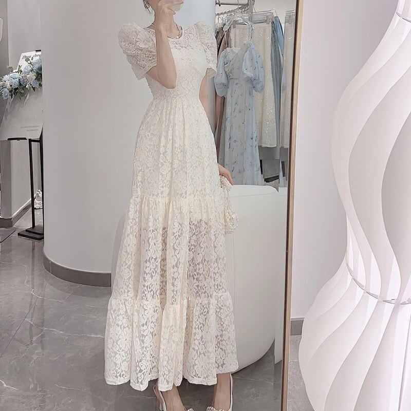 【dress】パフスリーブレースワンピース　N2676