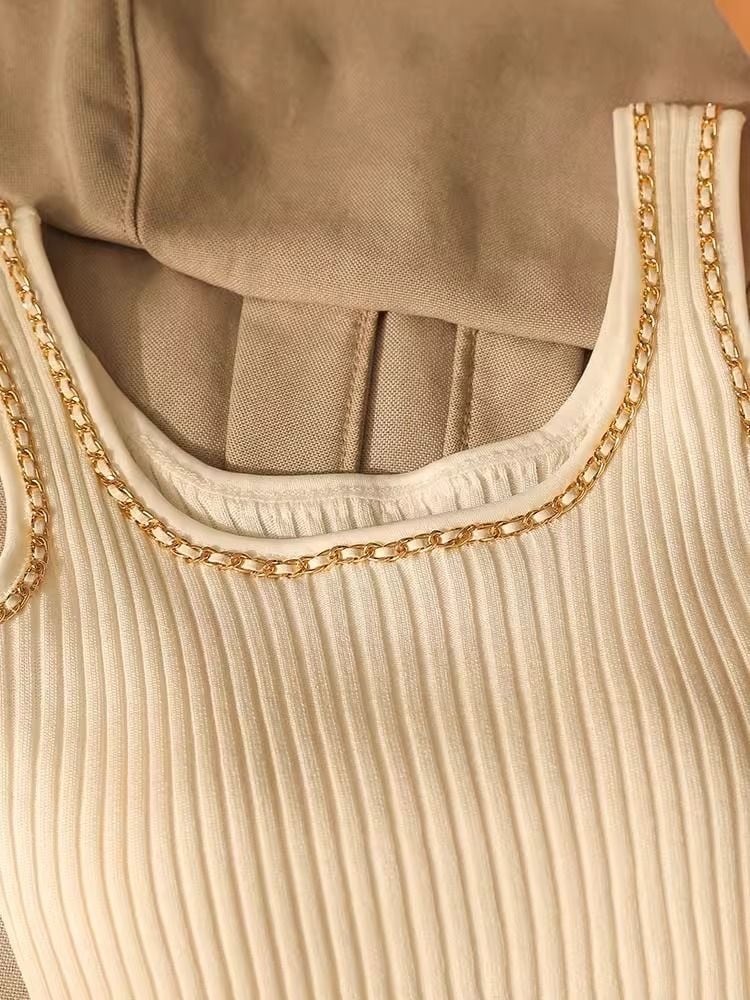 【tops】UネックノースリーブニットタンクトップF7314