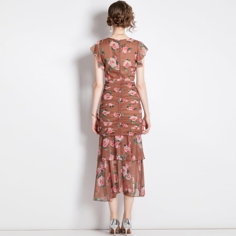 【dress】フリルプリントワンピース　M25062
