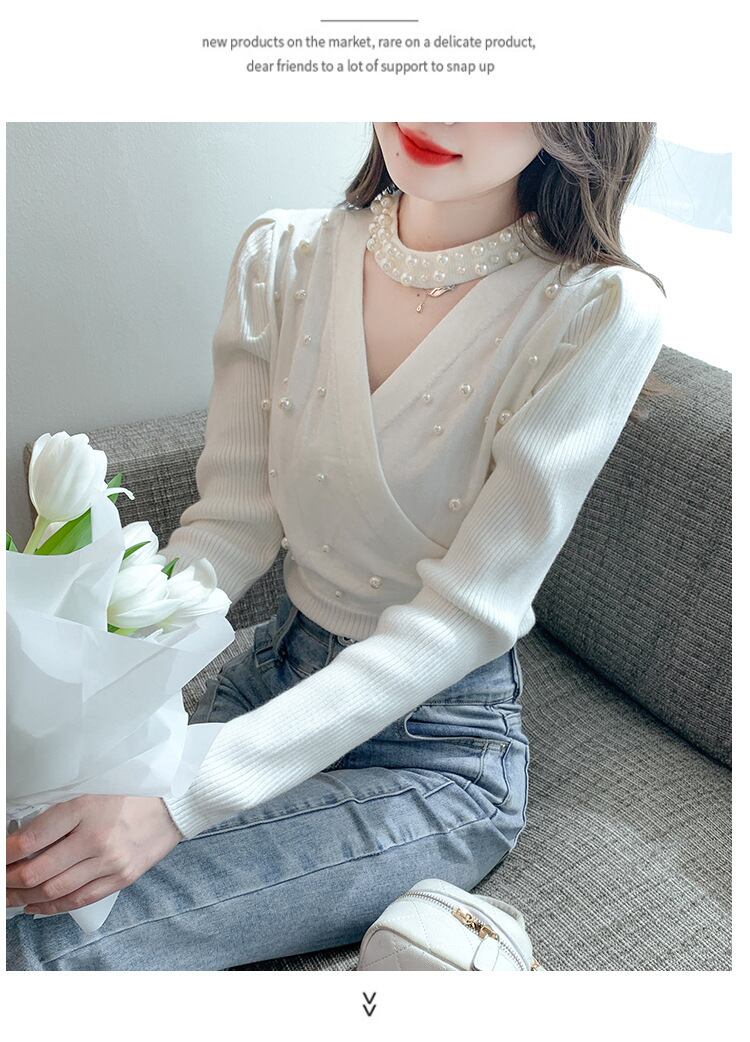 【tops】パールニットトップス　M19018