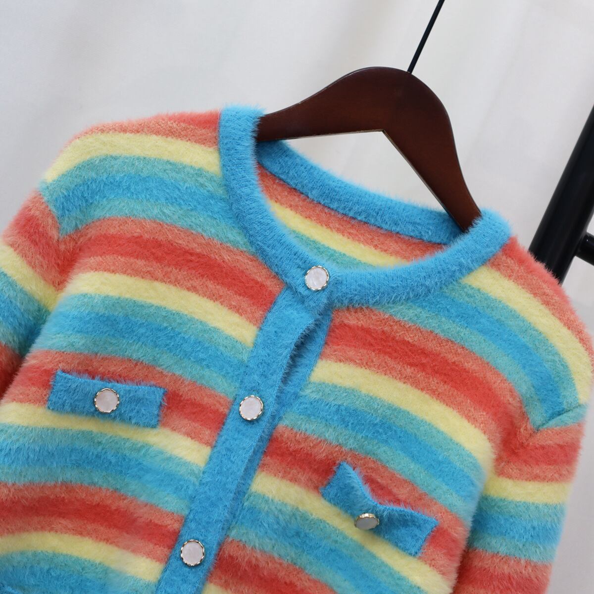 【outer】ボーダー柄配色ニットカーデ　M18548