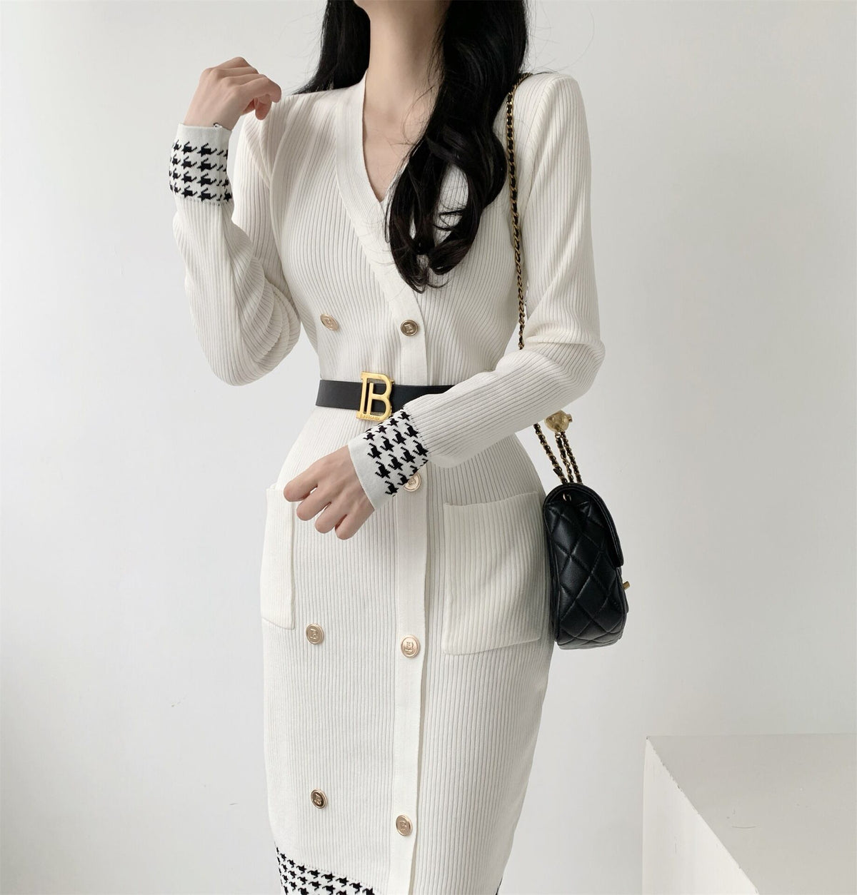【dress】ダブルボタンニットワンピース　M28067