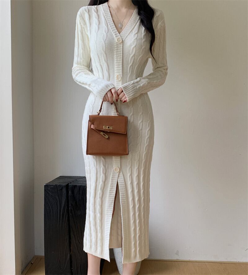 【dress】Vネックニットワンピース　M27377