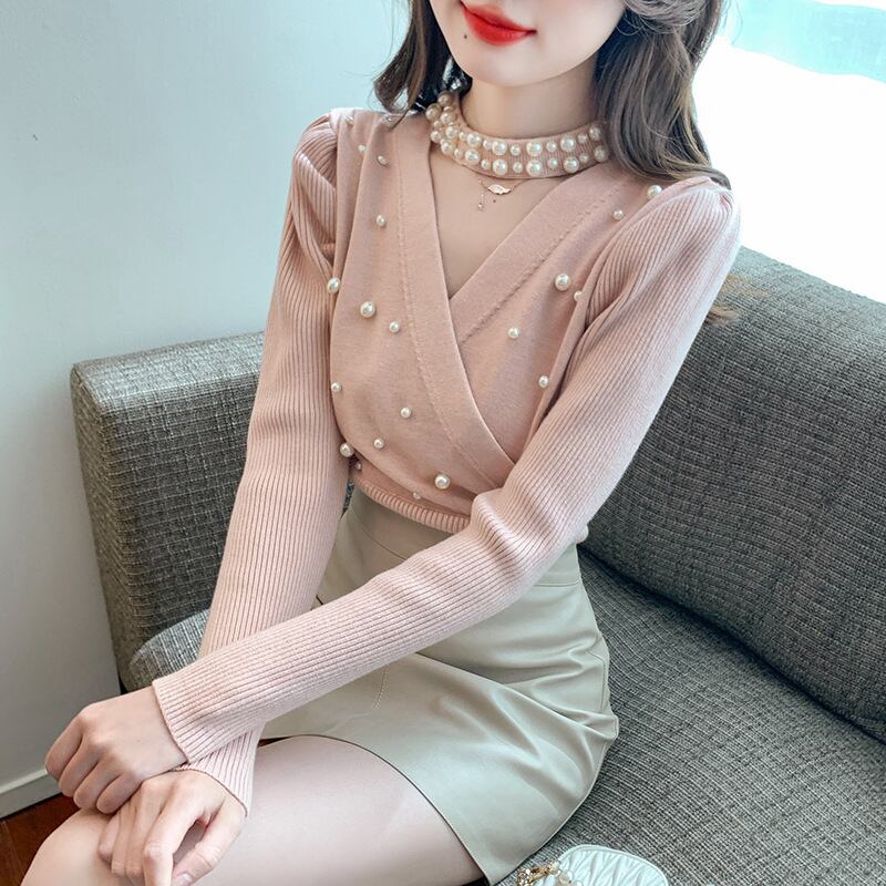 【tops】パールニットトップス　M19018