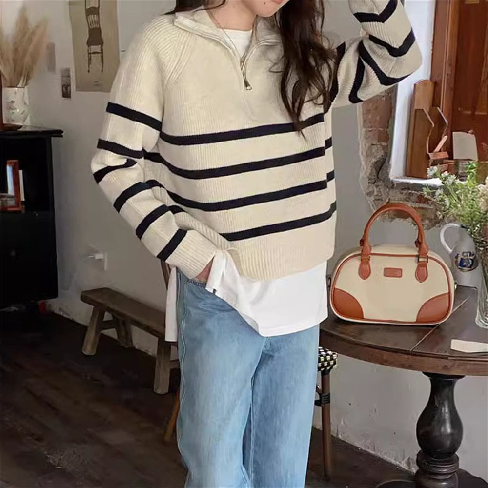 【tops】ボーダー柄ニットセーター　M25966