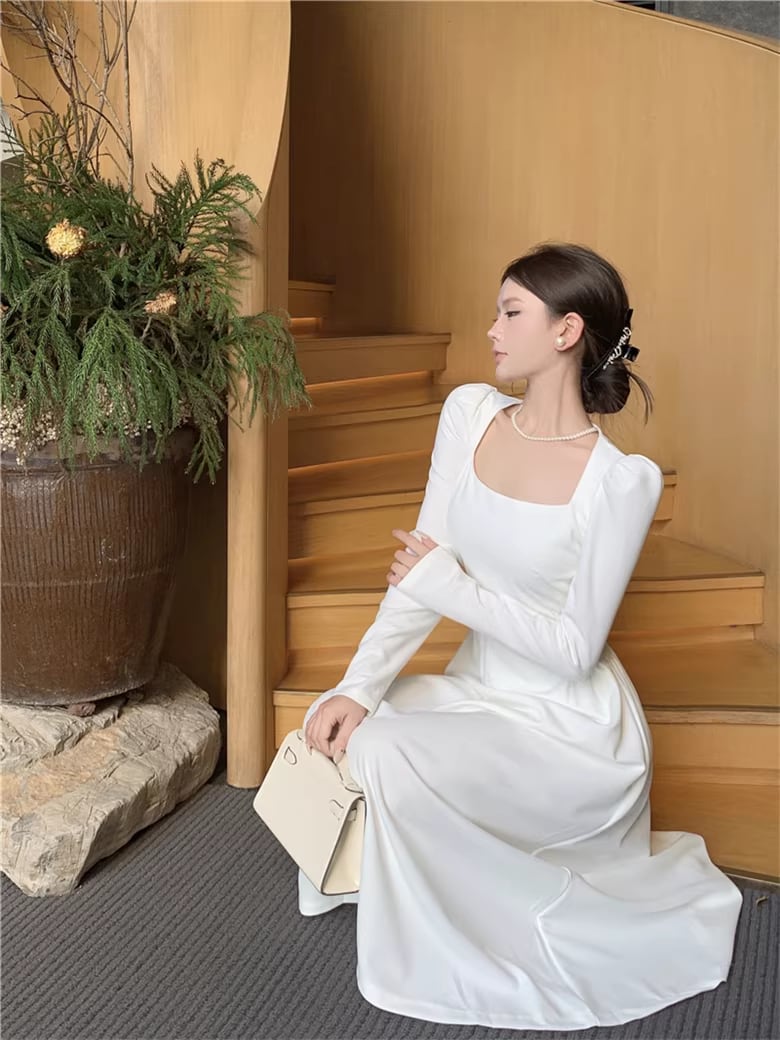 【dress】スクエアネックロングワンピース Q8111