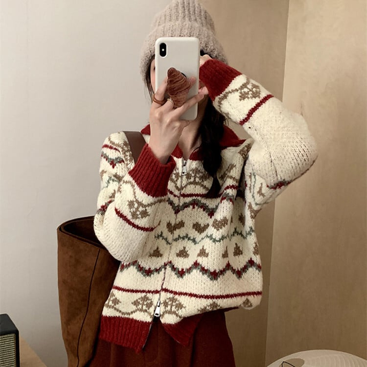 【outer】ジャカードニットカーデ　M27120