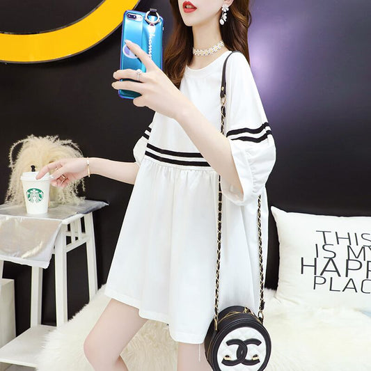 【tops】好感度UPラウンドネック半袖ゆったり着回しファッション配色Tシャツ