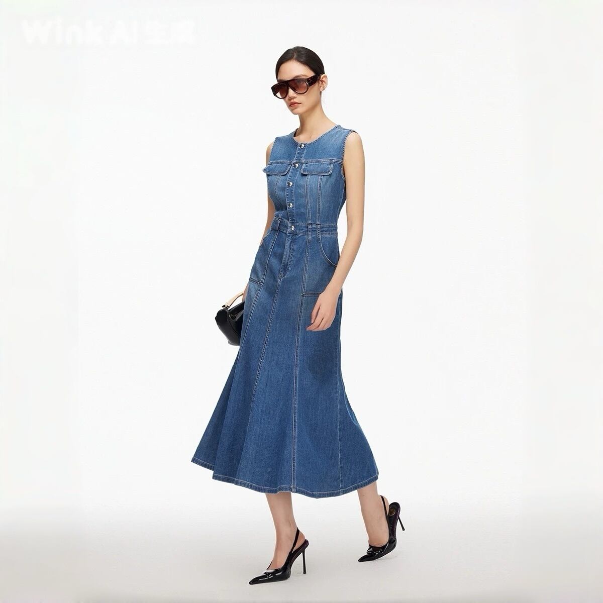 【dress】ノースリーブデニムマーメイドワンピース　K0558
