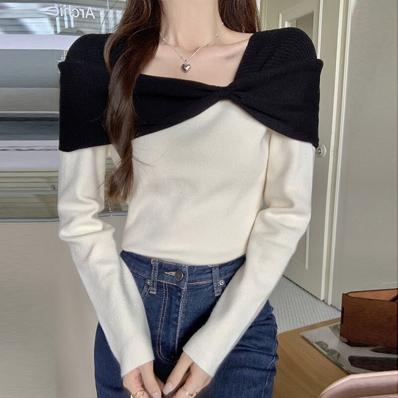 【tops】配色ニットトップス　M27702
