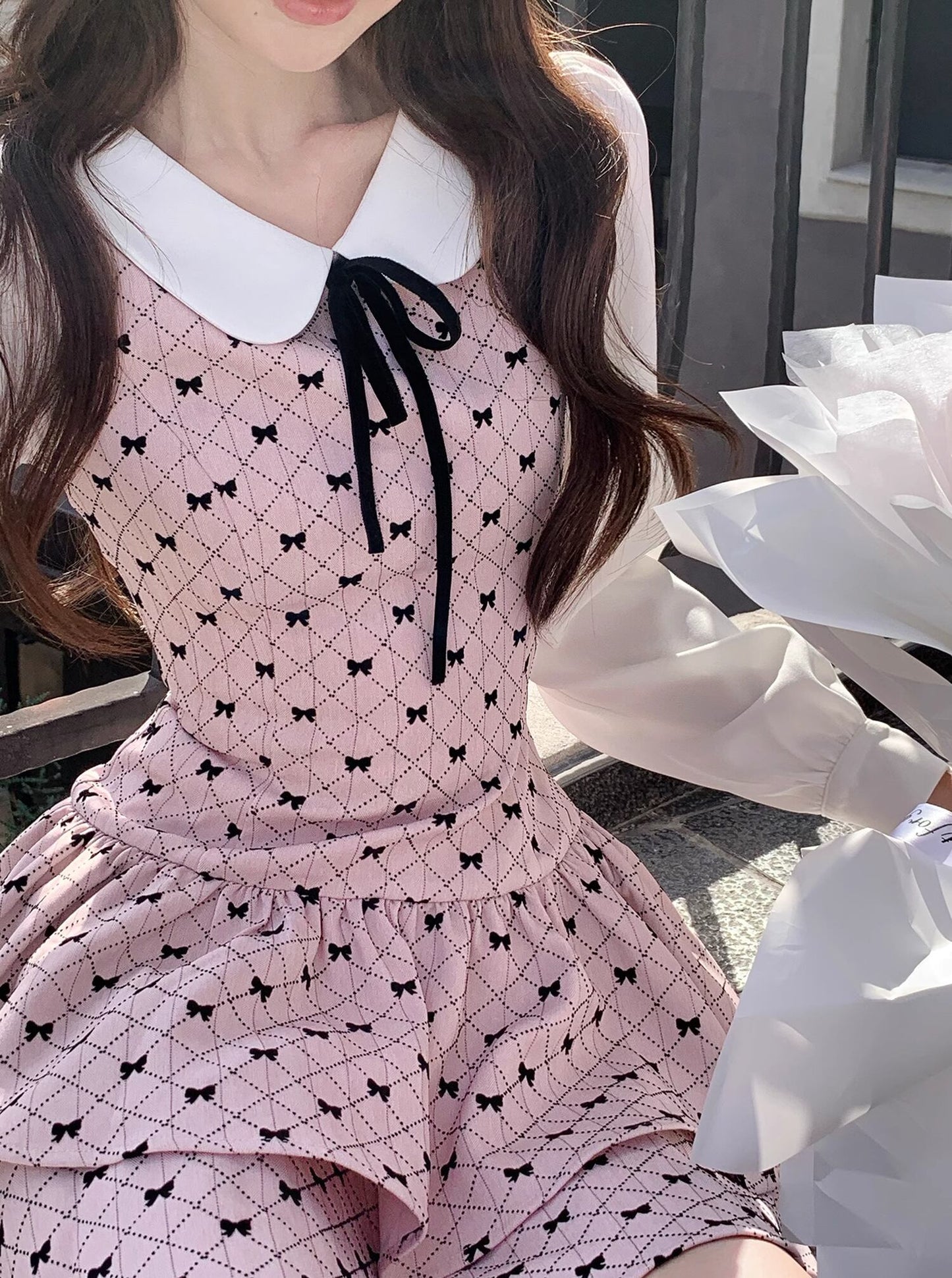 【dress】ピーターパンカラーフェイクレイヤードワンピース Q7570