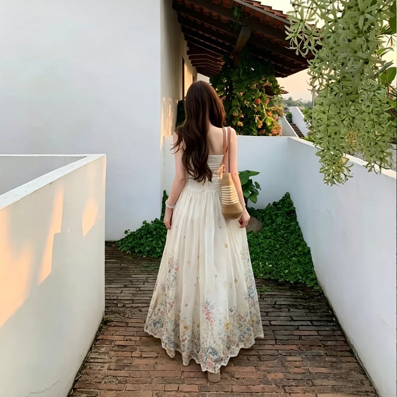 【dress】カラフルフラワーロングキャミワンピース Q8471
