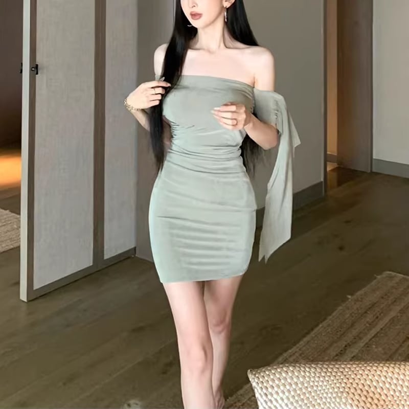 【dress】オフショルダーミニタイトワンピース Q8397