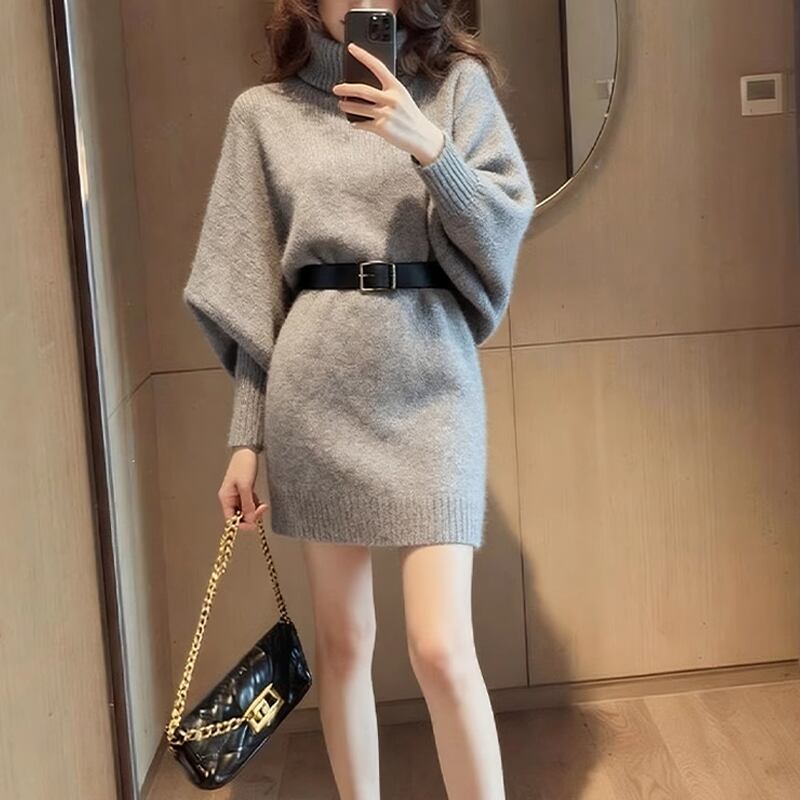 【dress】ハイネックニットワンピース Q7554
