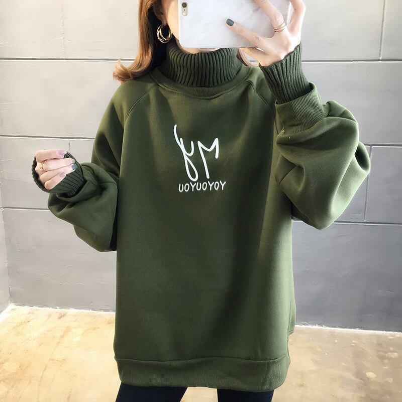 【tops】店長推薦秋冬新作2色ハイネック長袖英字柄配色ゆったり切り替え着回しパーカーF0904