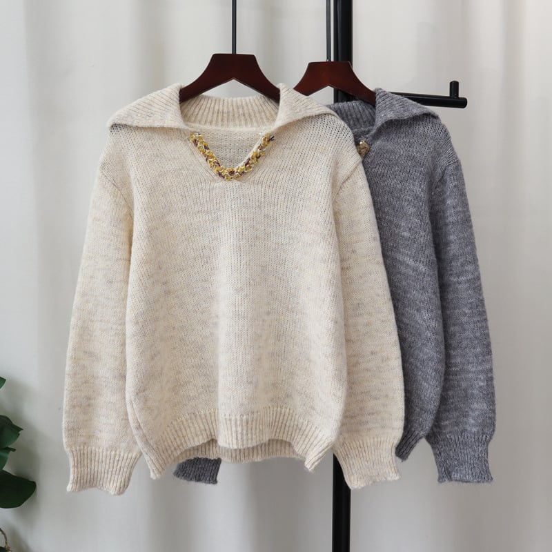 【tops】折り襟ニットセーター　M28374