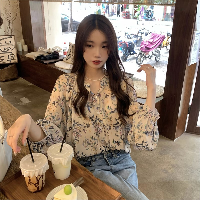 【tops】花柄シャツトップス　M25330