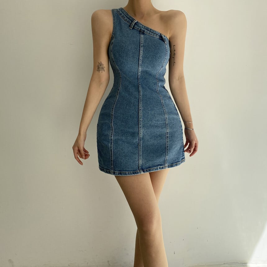 【dress】オフショルダーデニムワンピース　M25031