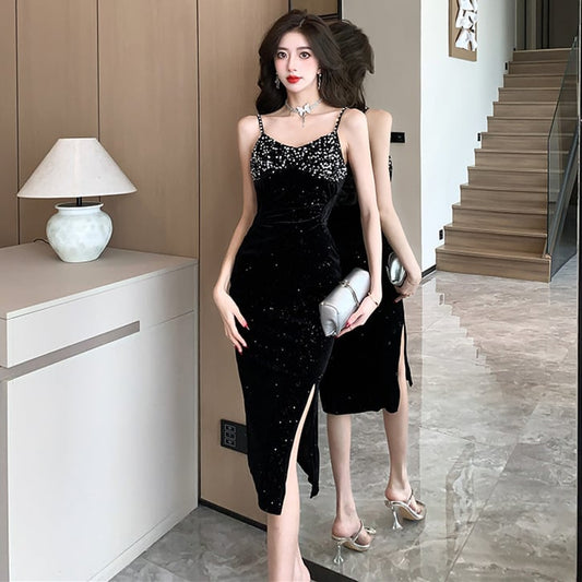 【dress】スパンコールキャミワンピース G20128