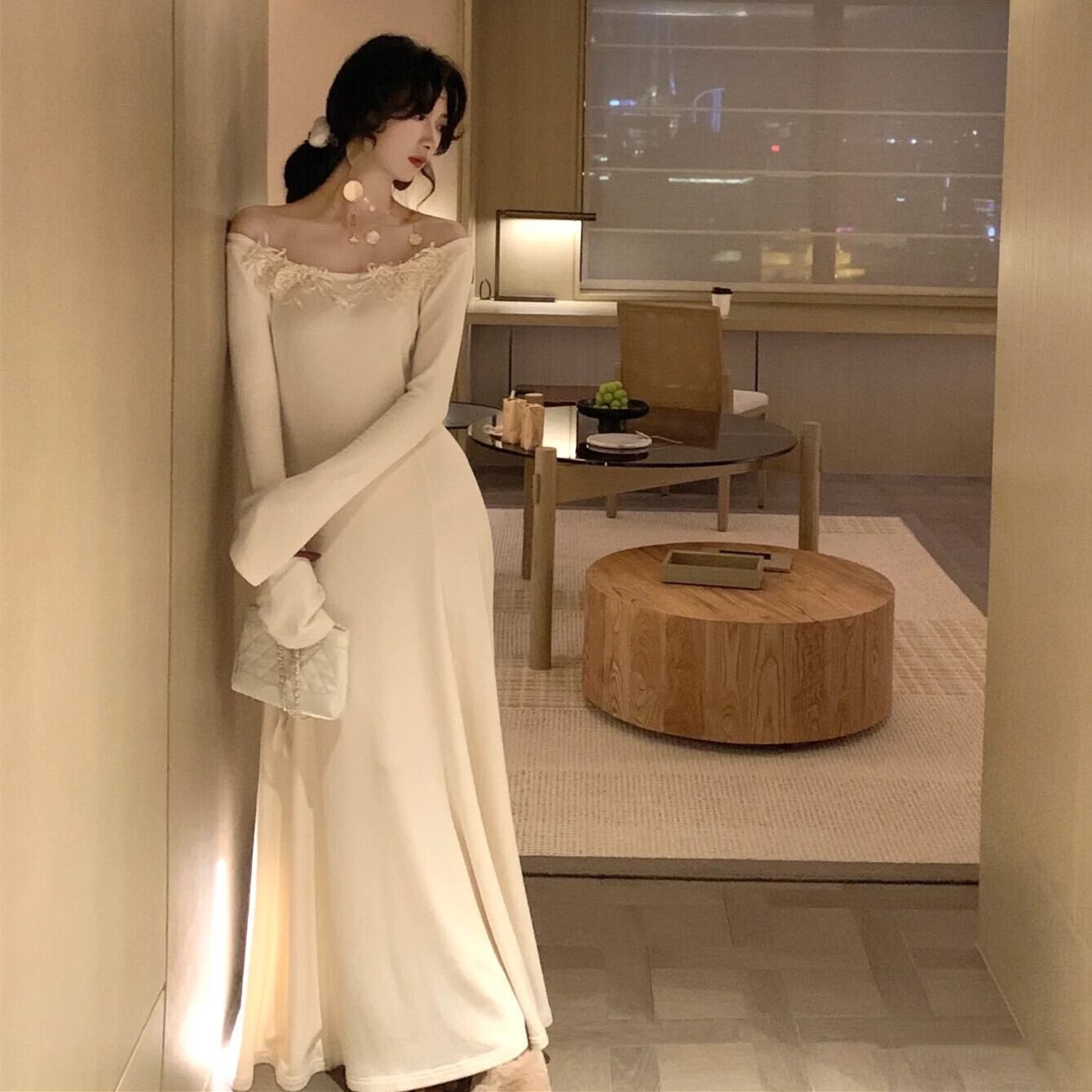 【dress】レーストリミングニットワンピース　N3448