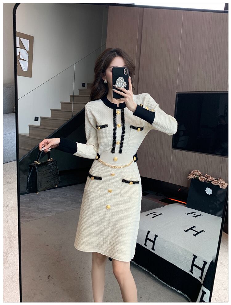 【dress】秋冬長袖ニットワンピース G18991