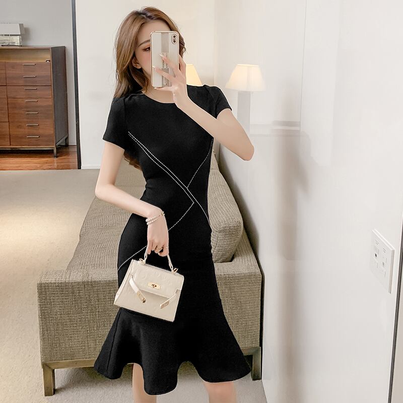 【dress】細身効果抜群好感度UP!韓国風OL通勤気質満点フリルマーメイドワンピース