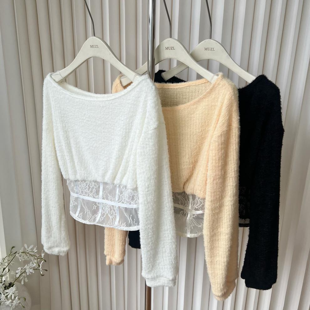 【tops】レース切り替えニットトップス　M27997