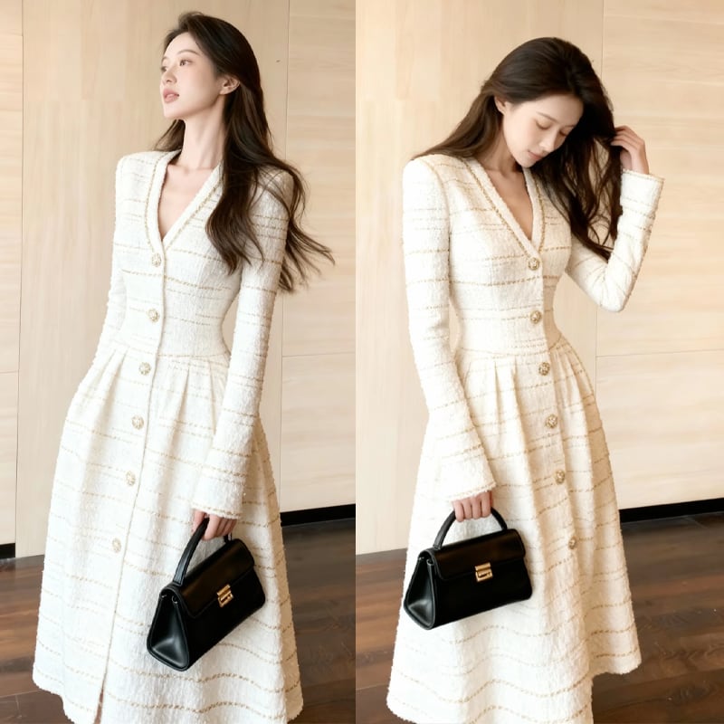 【dress】Vネックロングワンピース Q7550