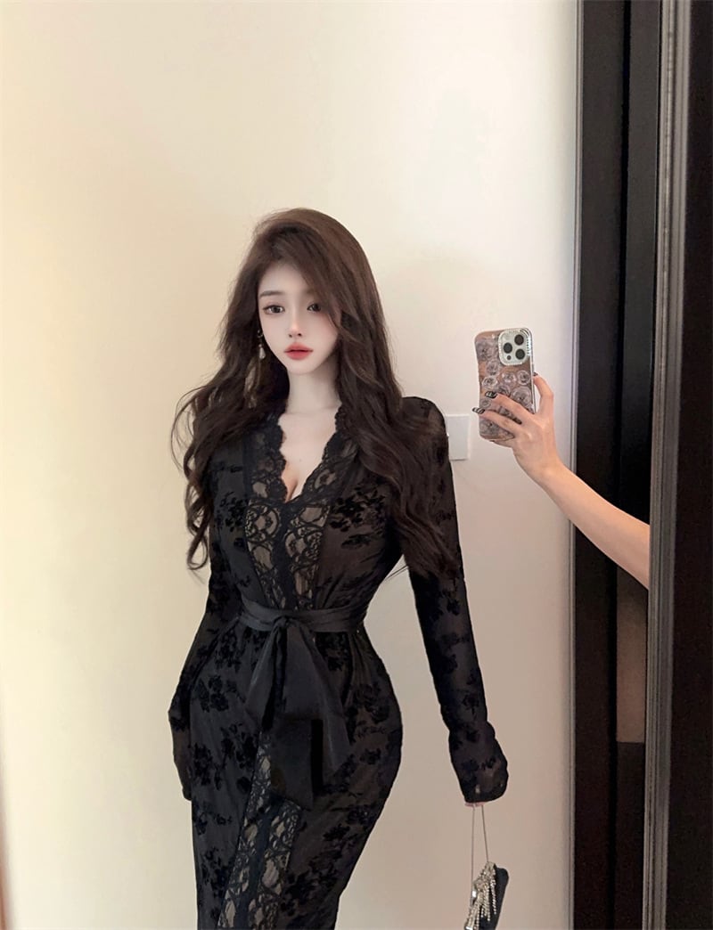 【dress】レース裹起毛デートワンピース　M28109