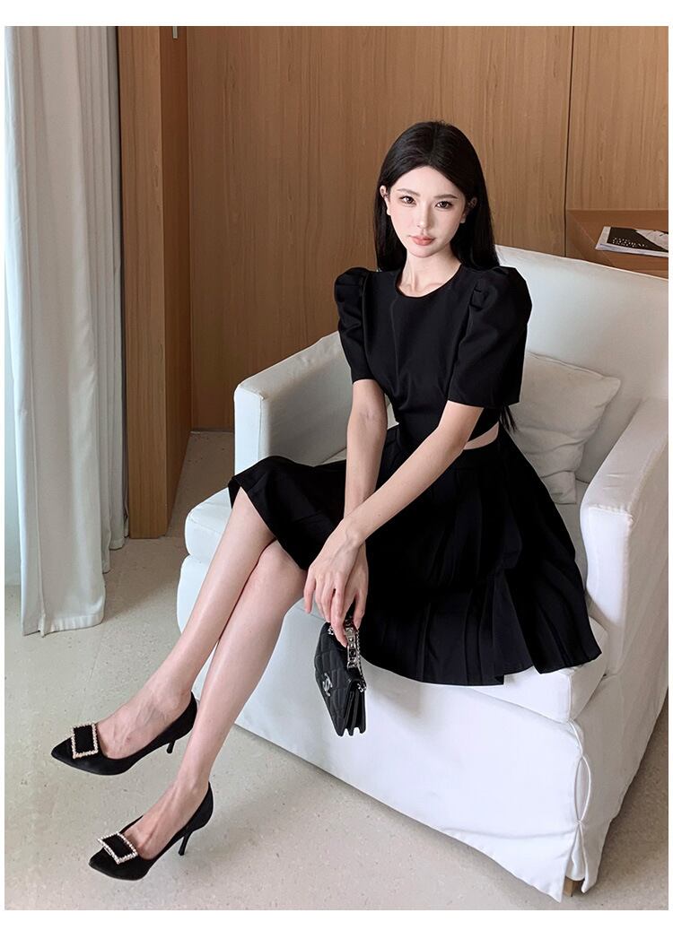 【dress】透かし彫りパフスリーブワンピース G21056