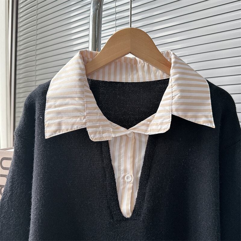 【tops】シャツドッキングニットセーター　M18728
