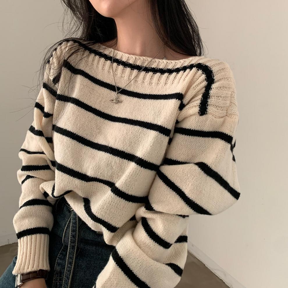 【tops】ボーダー柄ニットセーター　M27493