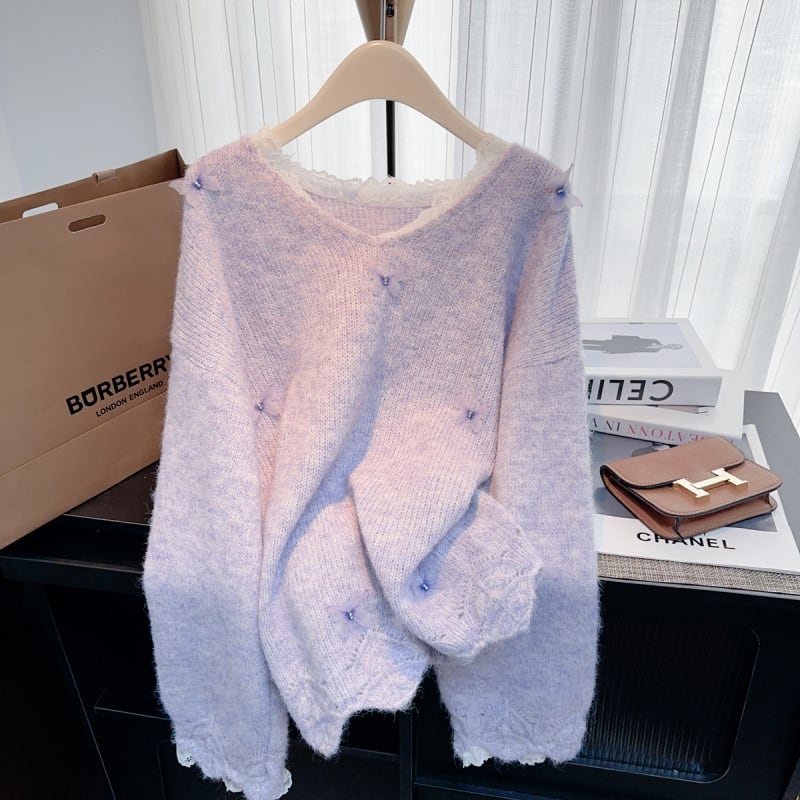 【tops】レース切り替えニットセーター　M28244